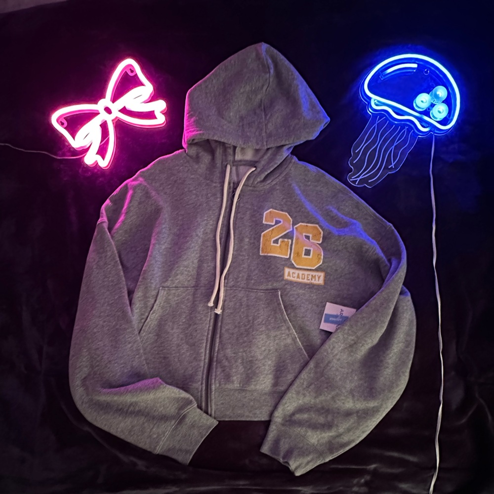 Gray ZipUp Hoodie with Yellow Accents